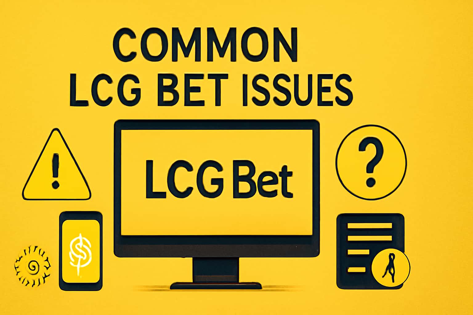 An informational scene depicting various common issues related to the LCG Bet platform.