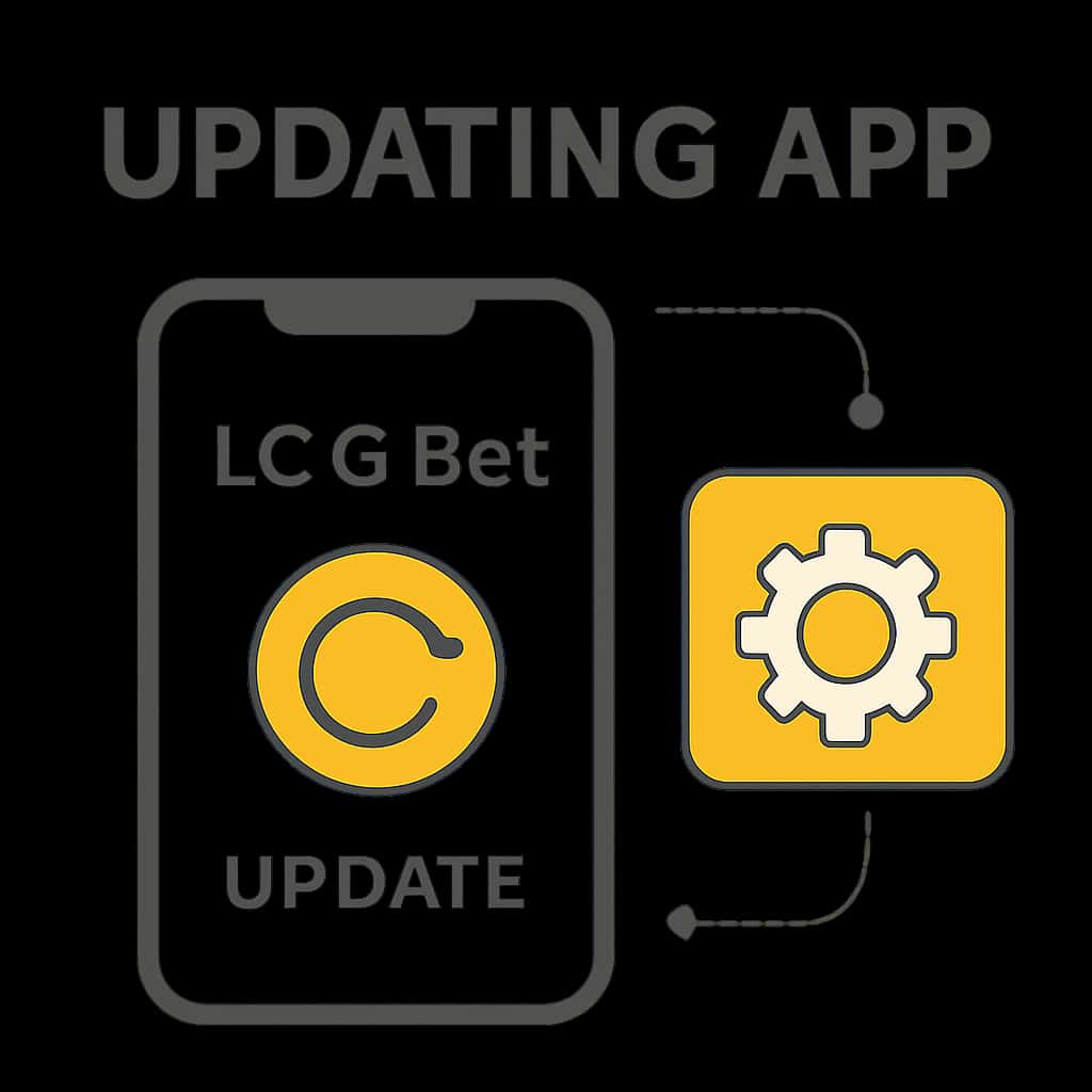 Illustration showing steps for updating the LCG Bet app.